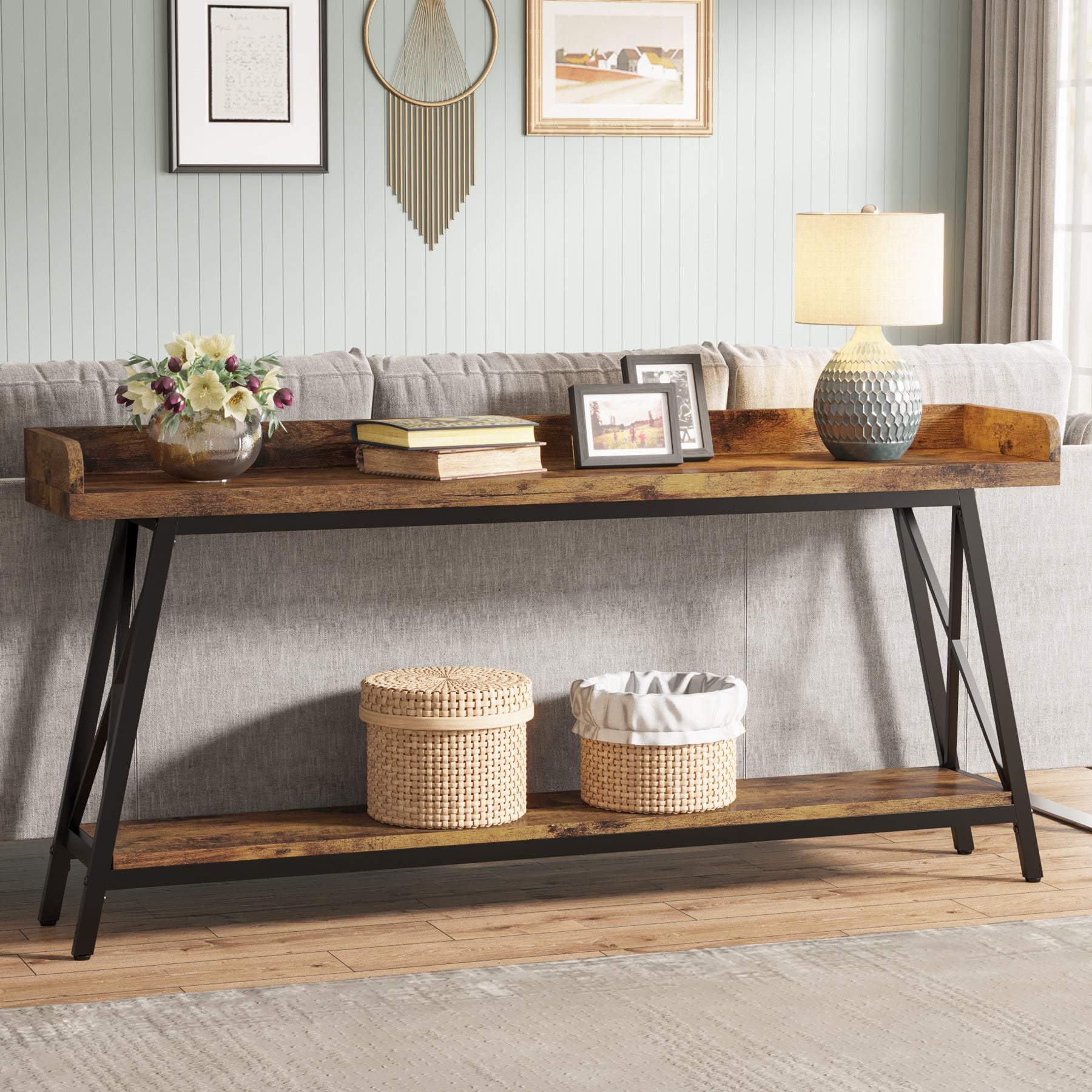 2-Tier Console Table Behind Couch